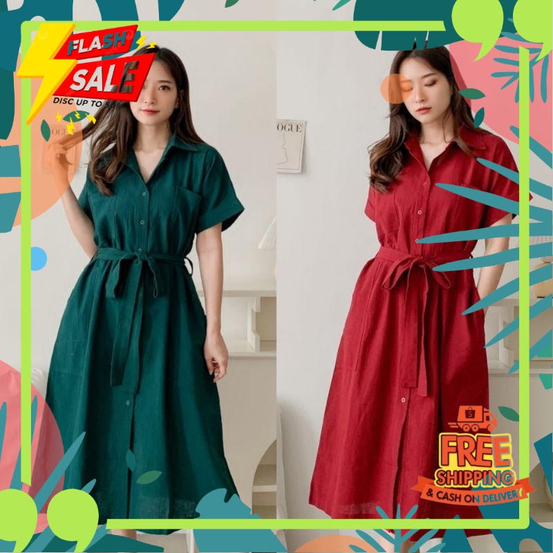 Imlek chinese new year /Midi Dress Terbaru Natal Imlek Merah Maroon Green Emerald Busui Fit to XL Ld 110cm
