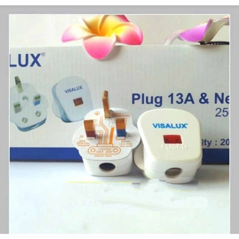 Steker AC kaki 3 colokan AC visalux dengan lampu indikator plug 13A fase