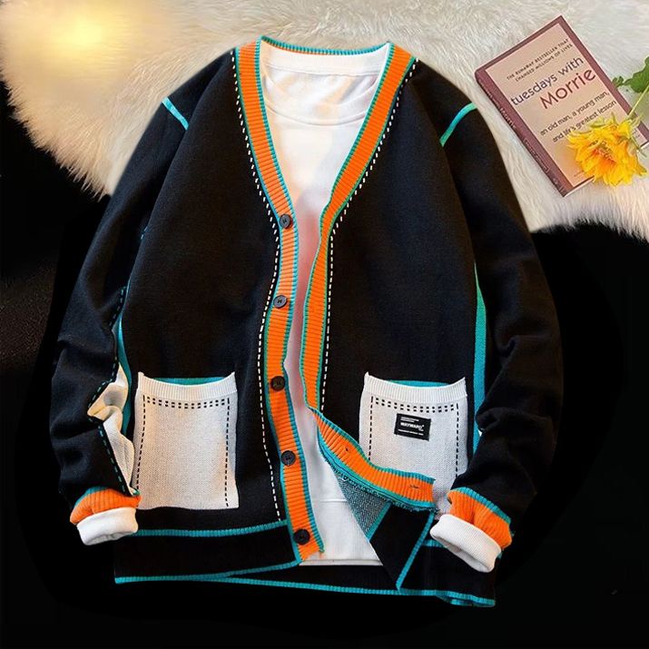 Men's jacket, cardigan, V-neck sweater, men's handsome knitted sweater