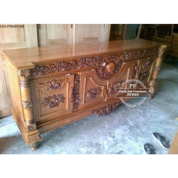 TERMURAH Meja Untuk Tv Kayu Jati Bufet Panjang Lemari Hias Ukir Almari Tv Hias