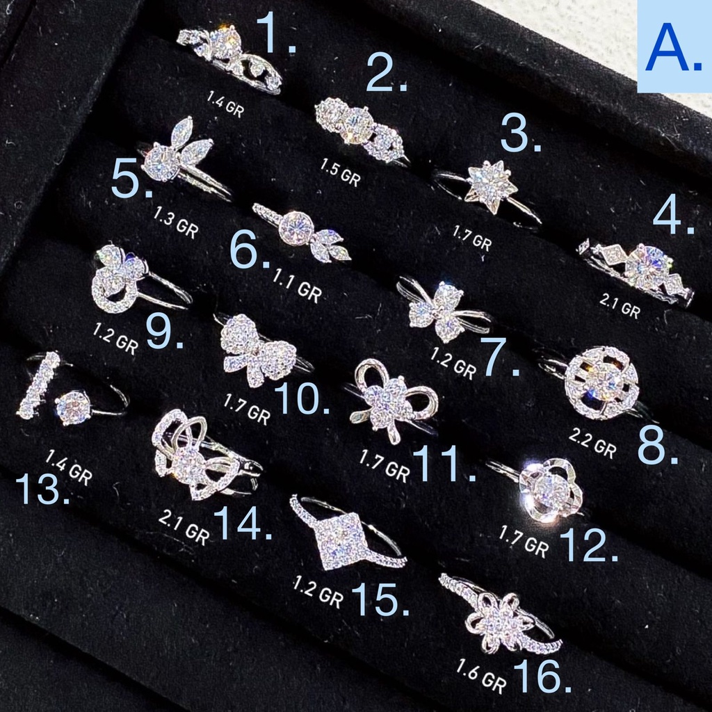 A-C Cincin anak dan dewasa emas asli kadar 750 75 17k whitegold solitaire love pita bintang bunga st