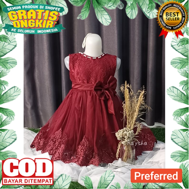GAUN PESTA ANAK RAYSHA BAHAN BROKAT TILE HALUS DRESS ANAK MEWAH ADEM// HARI RAYA IMLEK / BAJU IMLEK 