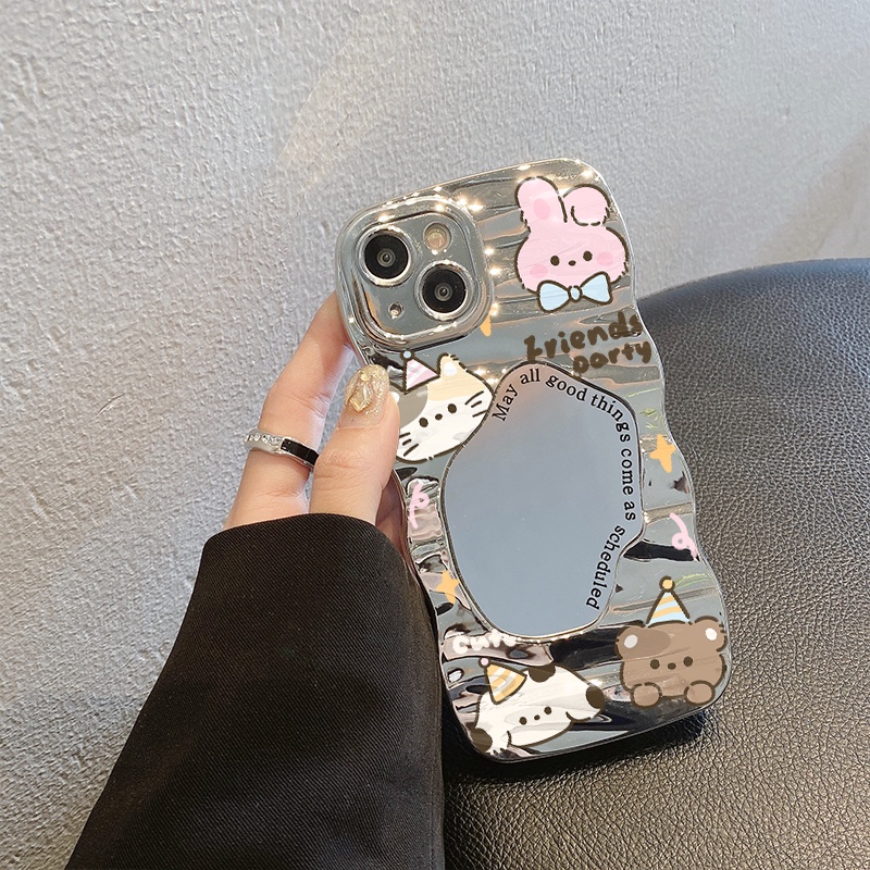 kaca Mirror Casing Case hp iPhone 7 8 Plus 11 12 15 14 13 Plus Pro Max X XS XR XS Max Kartun Kesing 