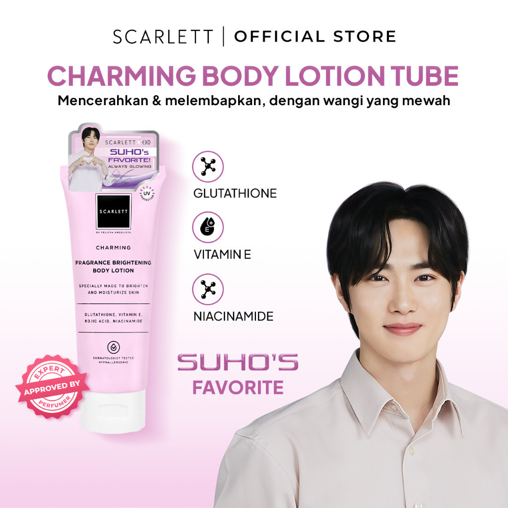 Scarlett Whitening Body Lotion Charming Tube Mencerahkan Melembabkan Skincare Set Kecantikan Perawat