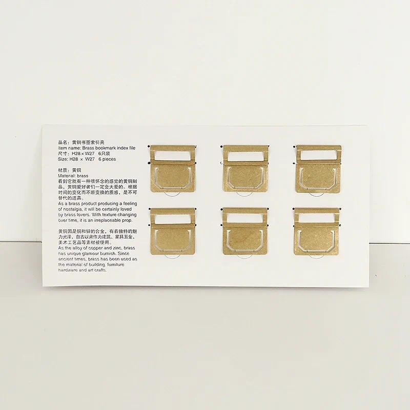 

6pcs/Set Retro Brass Bookmark Index File Copper Metal Bookmarks Label Clip for Midori Traveler's Notebook Vintage Stationery