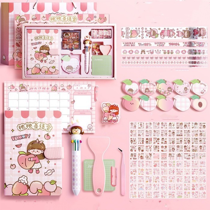 

TERMURAH cute diary set djournal book buku jurnal anak dengan diy sticker - Simple peach