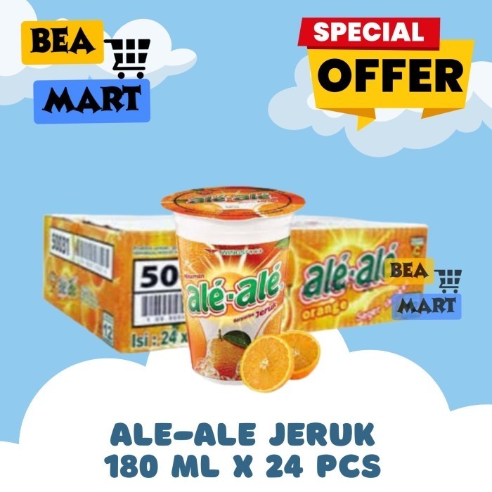 

Minuman ALE ALE Rasa JERUK 180ml x 24 Pcs | Orange Cup 1 Dus Karton