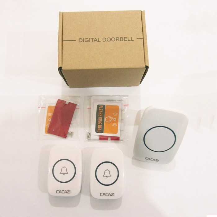 CACAZI Wireless Dooell Wateroof 2 Transmitter 1 Receiver - Hitam