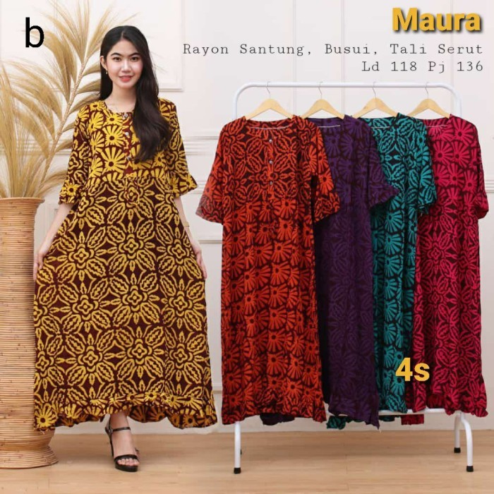 Longdress Maura Cap Premium- Kencana Ungu- Daster Maura - Kembang Kuning