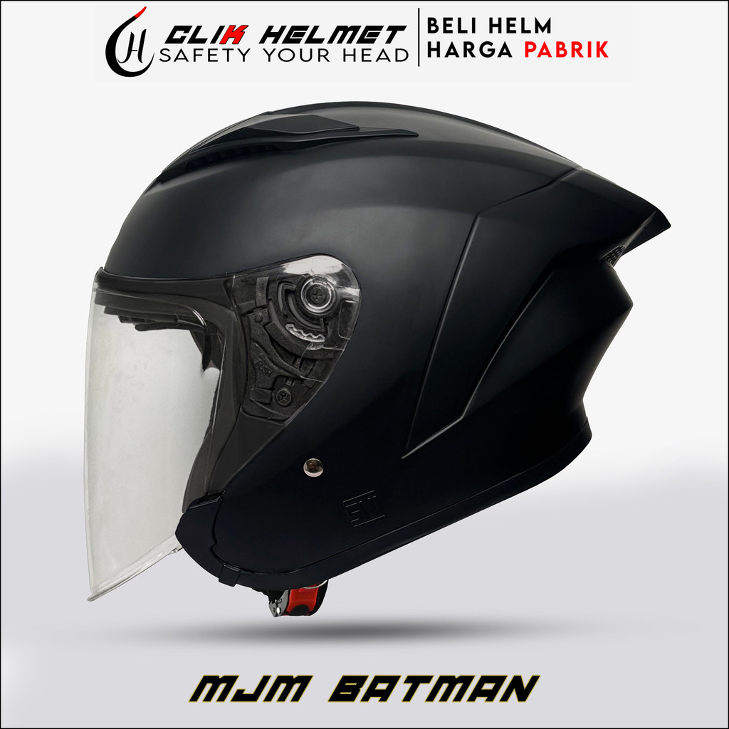 Helm Half Face MJM BATMAN Hitam Doff Kaca Bening SNI
