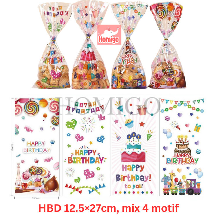 

Homigo Plastik Kado Hadiah 13x27 cm isi 50 lembar Bingkisan Snack Ulang Tahun Karakter Lucu Plastik Snack Ultah Anak Cowok Cewek Ulang Tahun Plastik Biskuit Permen