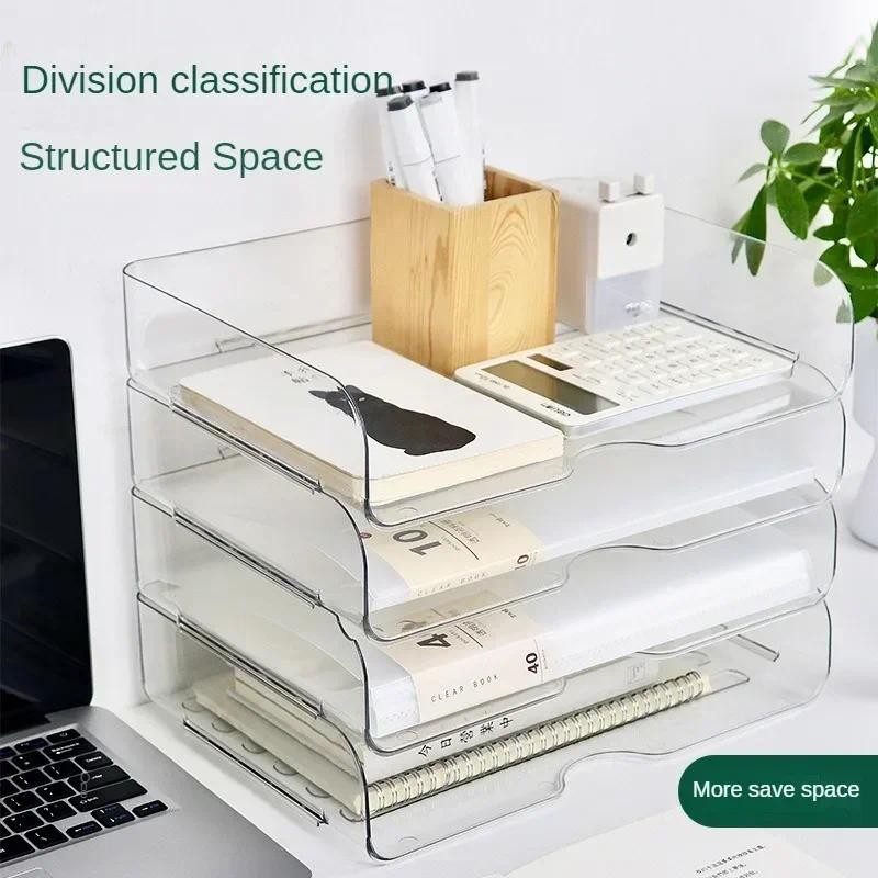 

Simple Style Multi-use Sturdy Storage Box Desktop File Organizer Stackable Storage Tray A4 Papers Rack Stationery Box Book Shelf