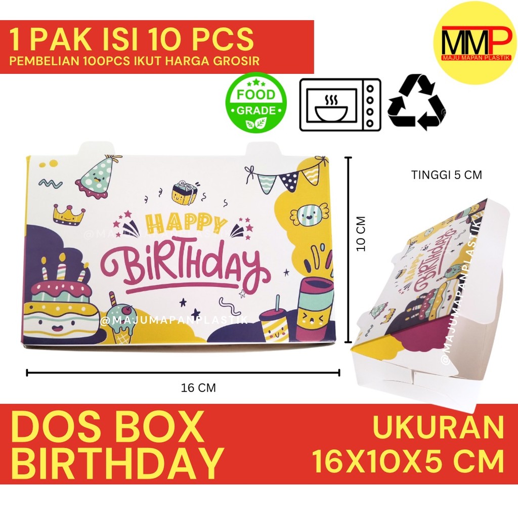 

[10 PCS] DOS DUS BOX BIRTHDAY PUTIH 16X10X5 CM SNACK KOTAK MAKAN