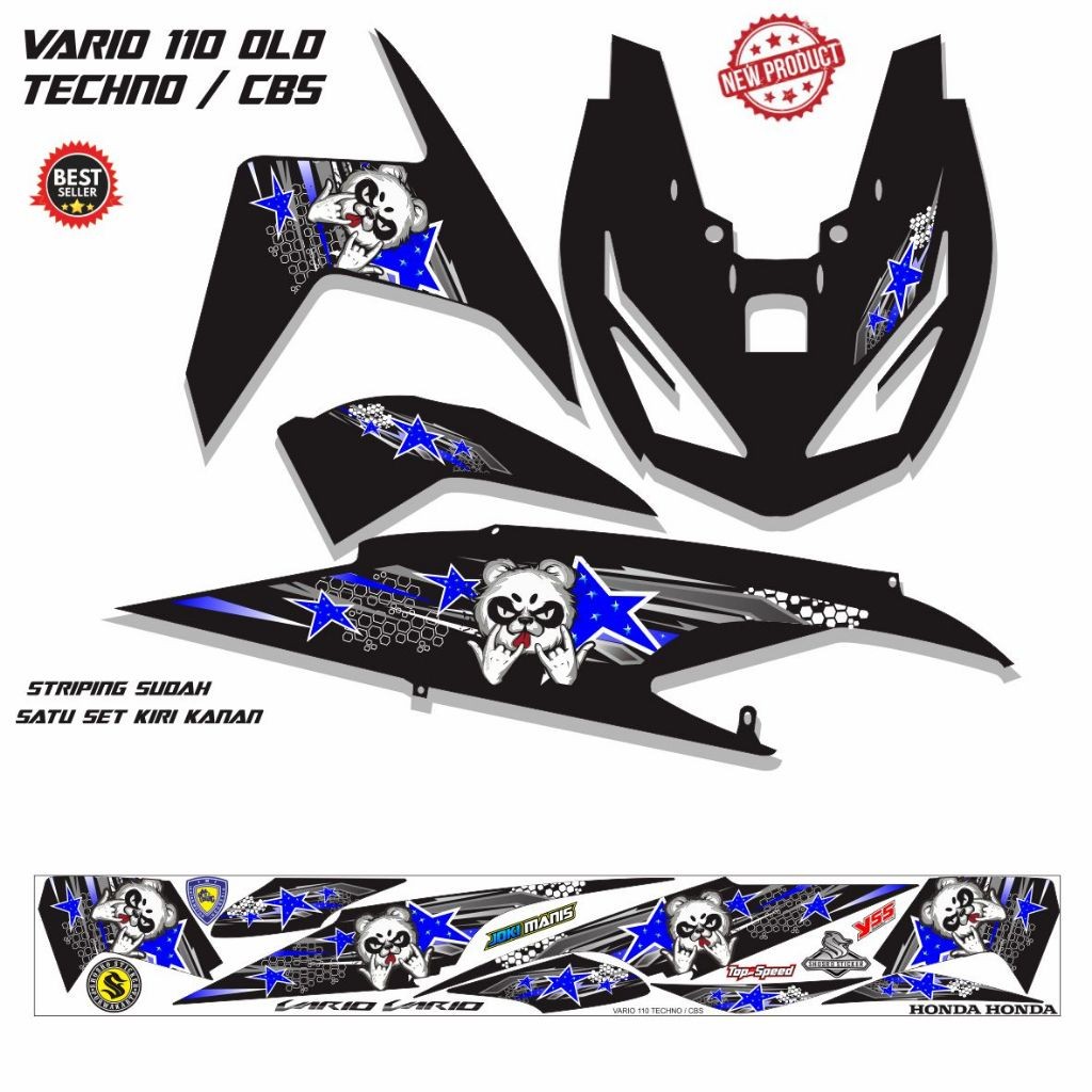 STRIPING MOTOR STICKER PANDA MOTOR HONDA VARIO 110 OLD TECHNO CBS / STIKER VARIO TECHNO 110