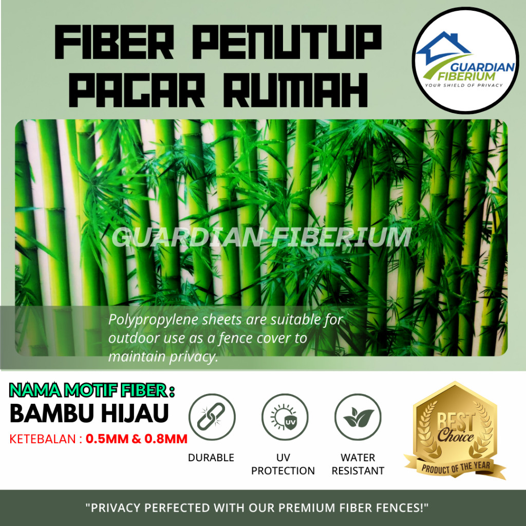 (Harga Per 1/2meter) Fiber Plastik Penutup Pagar Rumah Motif BAMBU HIJAU