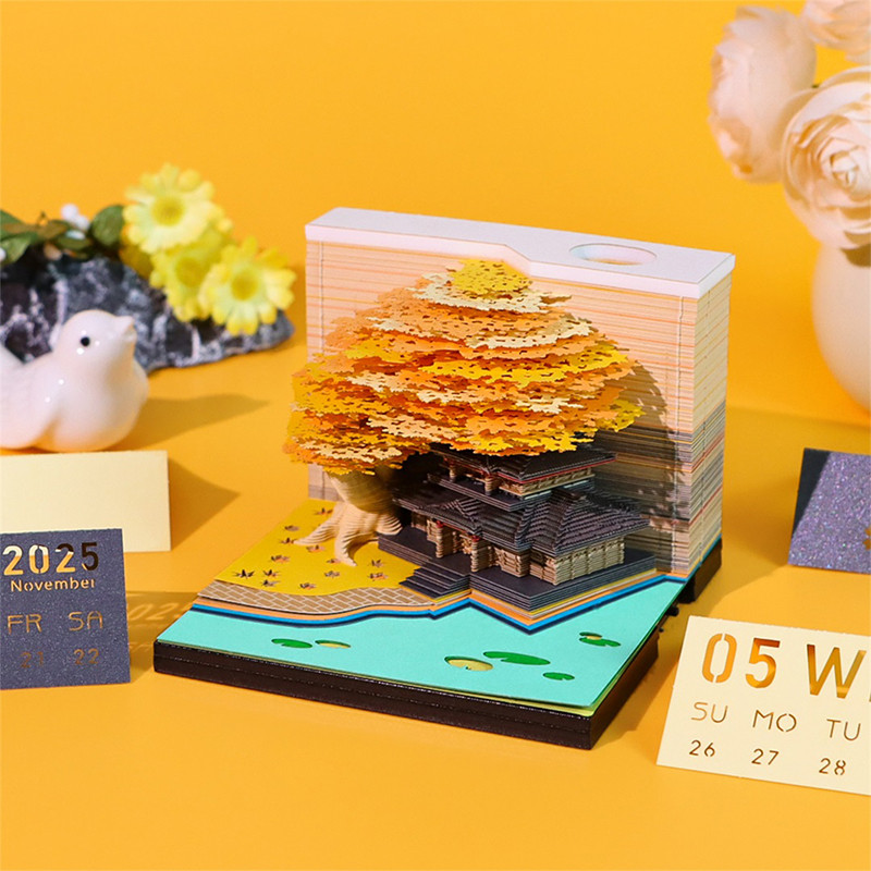 

Tree Desk Calendar With LED Lights 2025 Calendar Memo Pad Creative Desk Calendar DIY Notes Notepad 3D Art Calendar Paper Carving