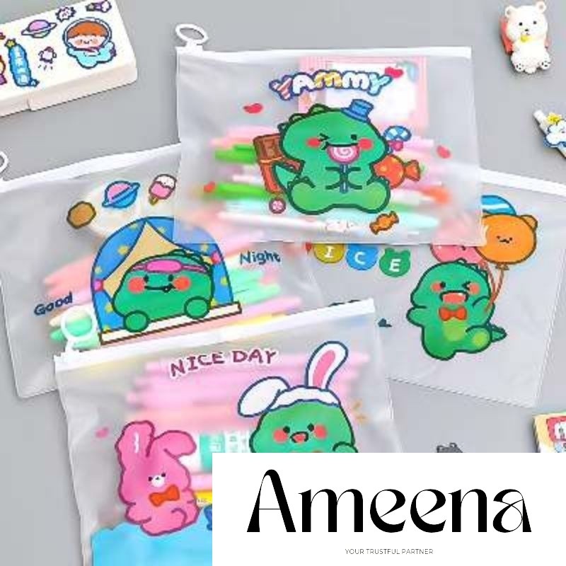 

Satuan- Tas folder ziplock transparan motif kartun lucu/ Tas organizer stationery anak sekolah