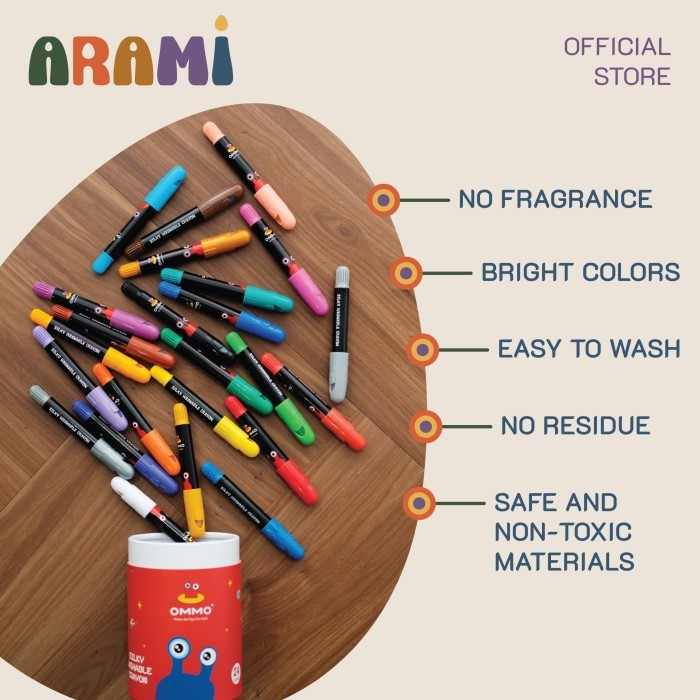 

OMMO Washable Silky Crayons Crayon Sutra Halus Krayon Anak - 6 pcs
