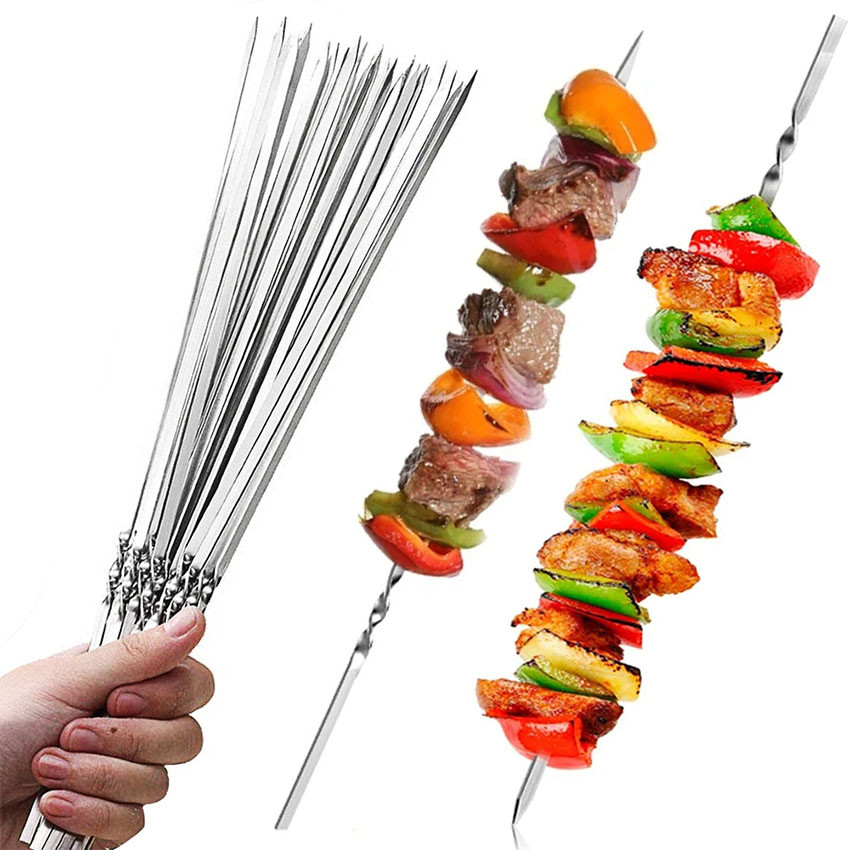 50pcs Tusuk Sate BBQ Stainless Steel / Tusukan Sate Kambing Ayam Sosis Barbeque Anti Karat Digunakan