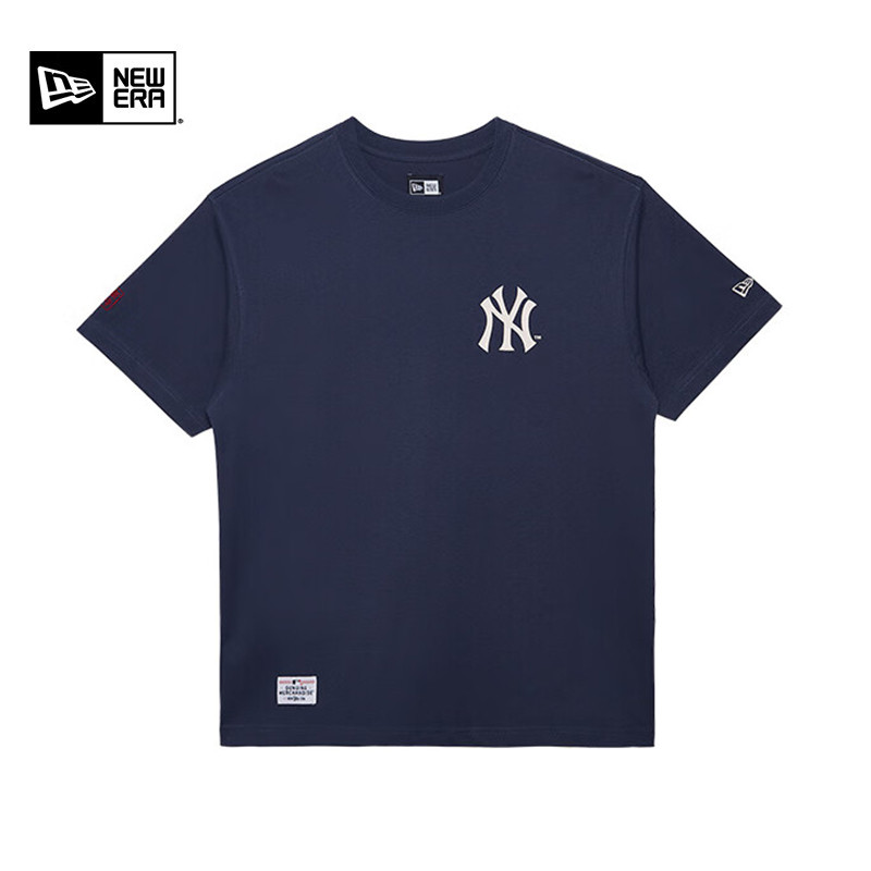 Kaos Ready Stock MLB Blue and White Porcelain Series NY Minimally Printed Round Neck T-Shirt