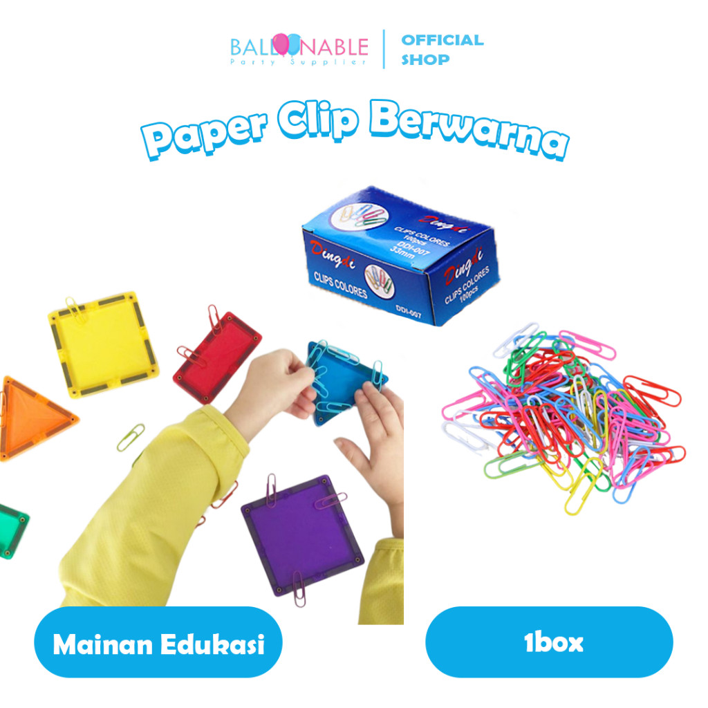 

70pc Paper Clip / Klip Penjepit Kertas Per Box Warna Warni by Balloonable