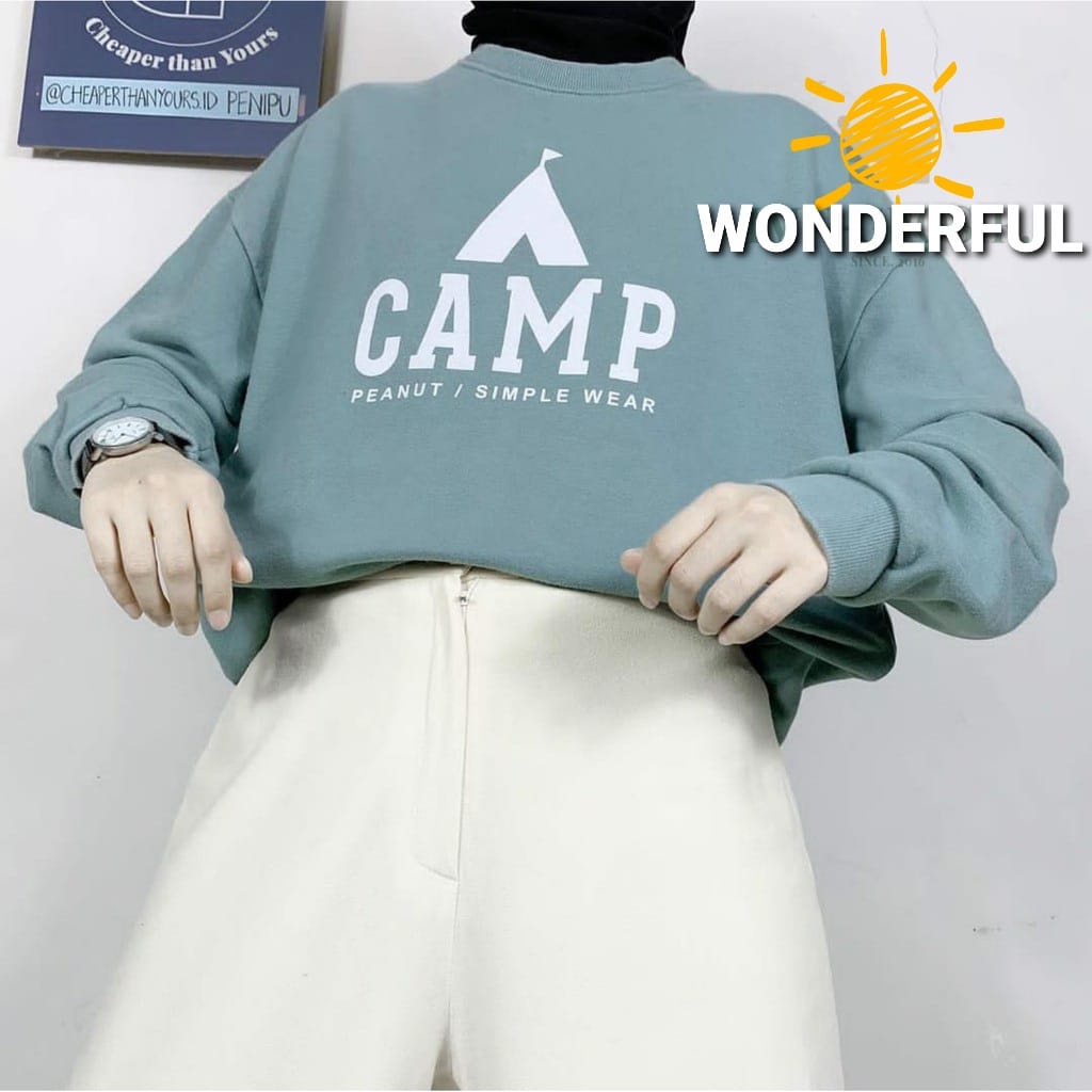 SWEATER BAJU FASHION OOTD WANITA LENGAN PANJANG KAOS CEWEK DEWASA CAMP KEREN KEKINIAN MURAH