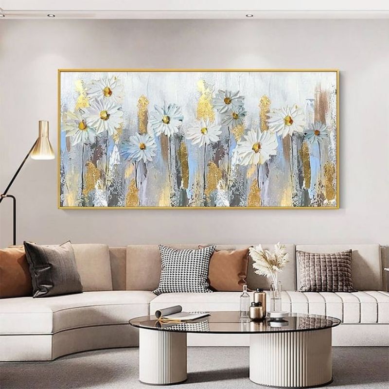 lukisan bunga modern dinding ruang tamu kamar tidur aesthetic artT plus frame