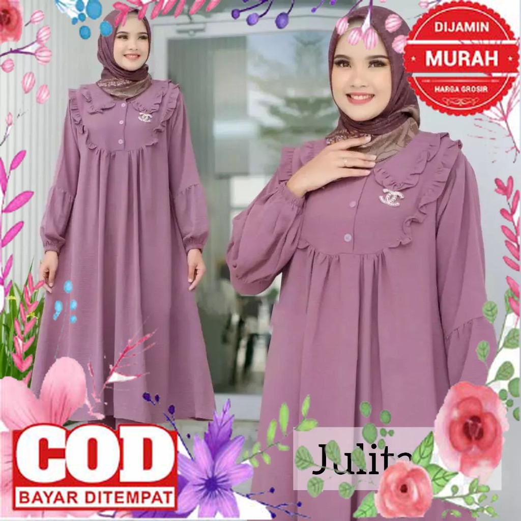 GAMIS NEW DESIGN KEKINIAN NYAMAN /SIZE JUMBO Dress julita Set TUNIK + CELANA bahan CRINKLE LD120 / d