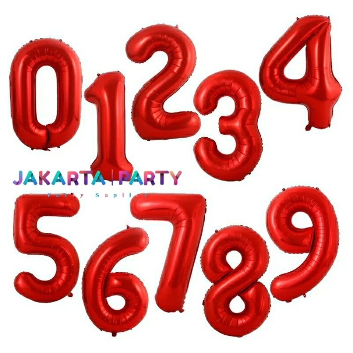 Balon Angka Merah 40 cm / Balon foil angka / Balon angka