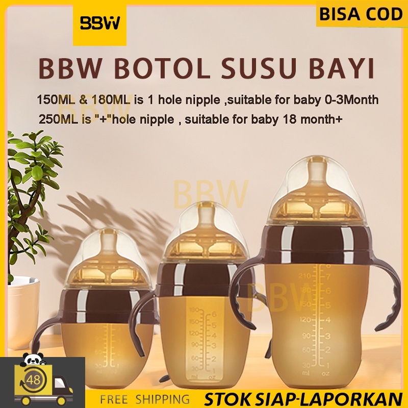 BBW dot bayi botol susu dengan pegangan dan jerami leher lebar botol bayi Botol susu bayi silikon pi
