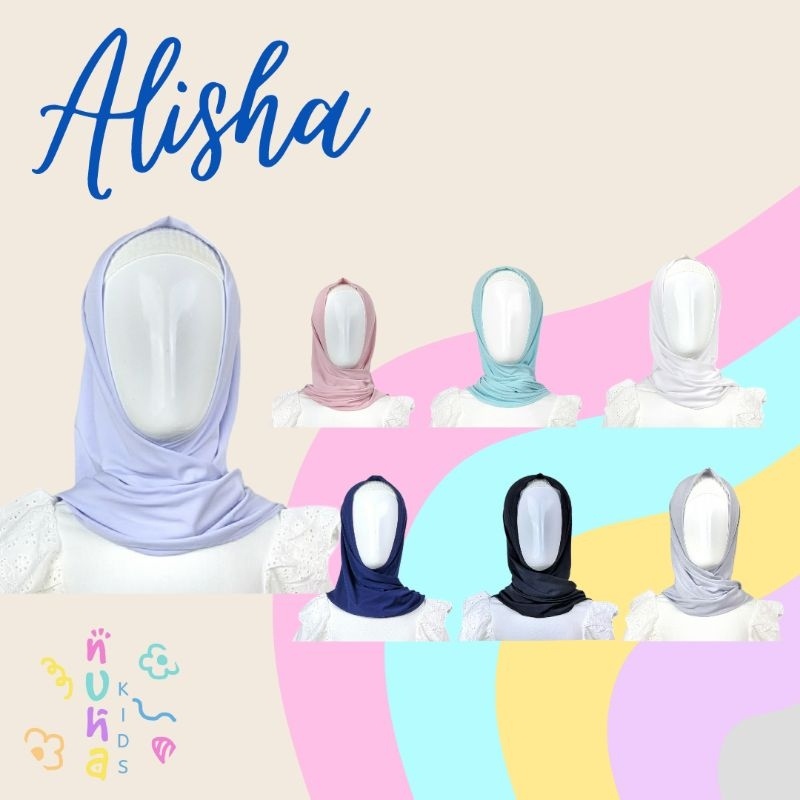 Jilbab Anak Instan Jersey Premium Bergo Hijab 9 10 11 tahun Alisha Model Belah
