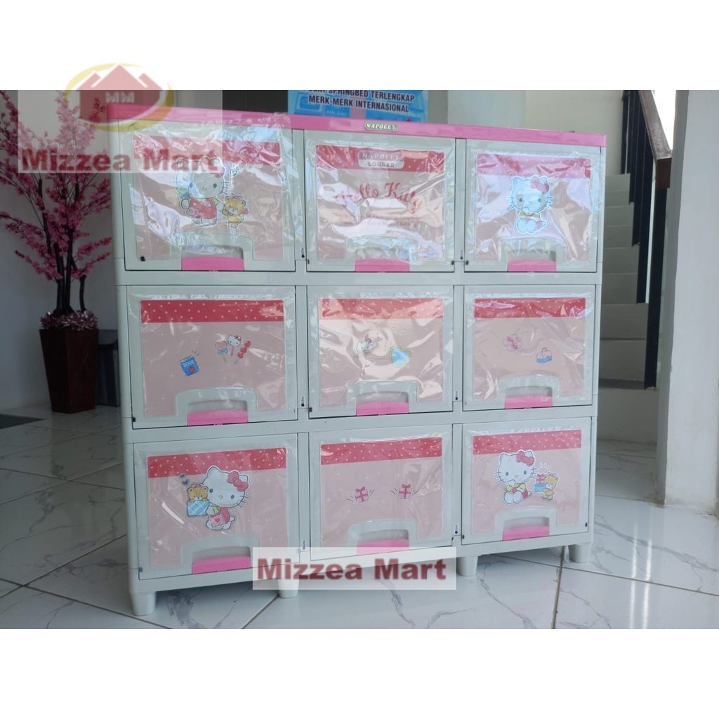 MizzeaMart Lemari Plastik Pintu Sliding Napolly Triple 9 Pintu Susun 3 Locker Box Hello Kitty