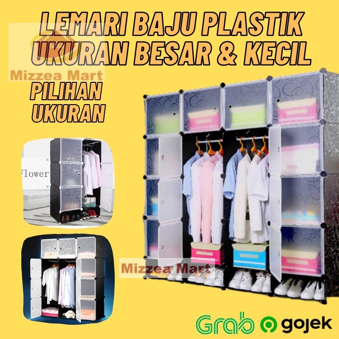 MizzeaMart Lemari Baju Plastik Susun DIY 12 Pintu Bongkar Pasang Almari Gantung Rak Wardrobe Portabl