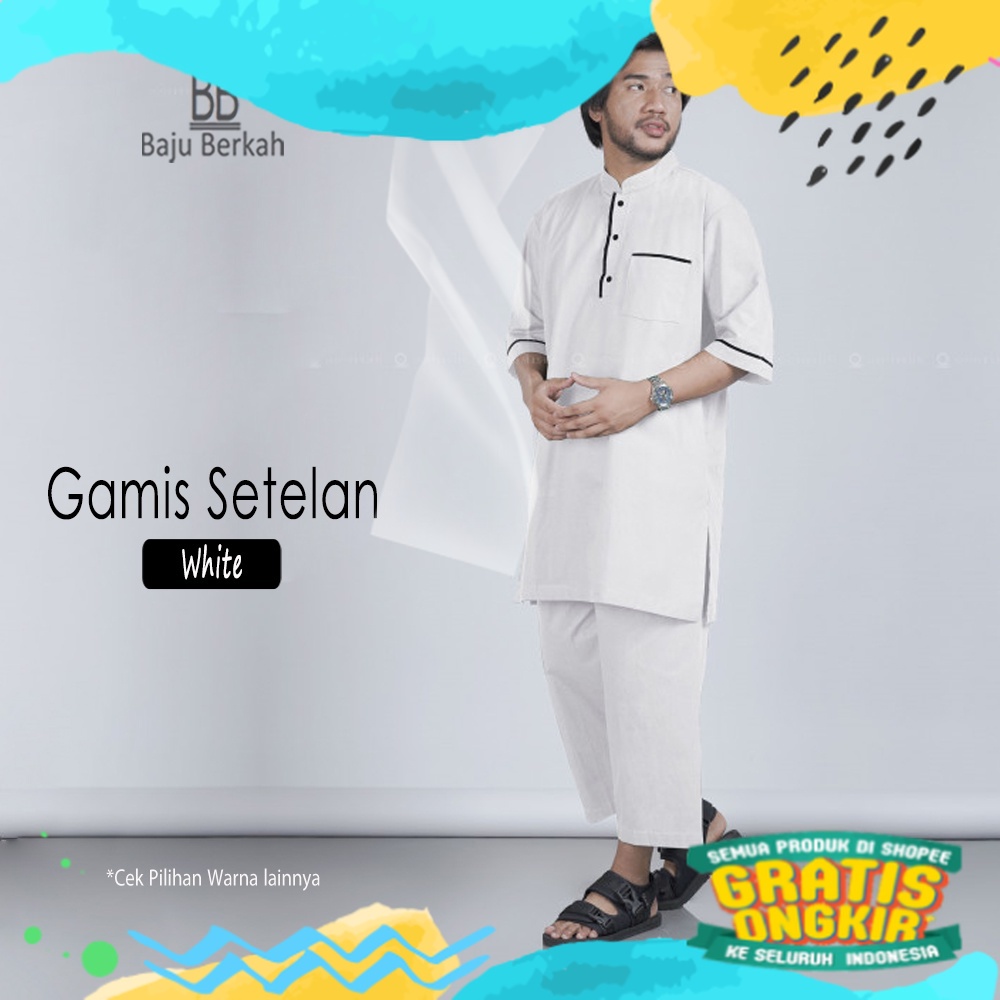 Gamis Setelan Pria Qomishu Muslim Dewasa - Gamis Pakistan Lengan Pendek - Gamis Pria/ biru telur asi