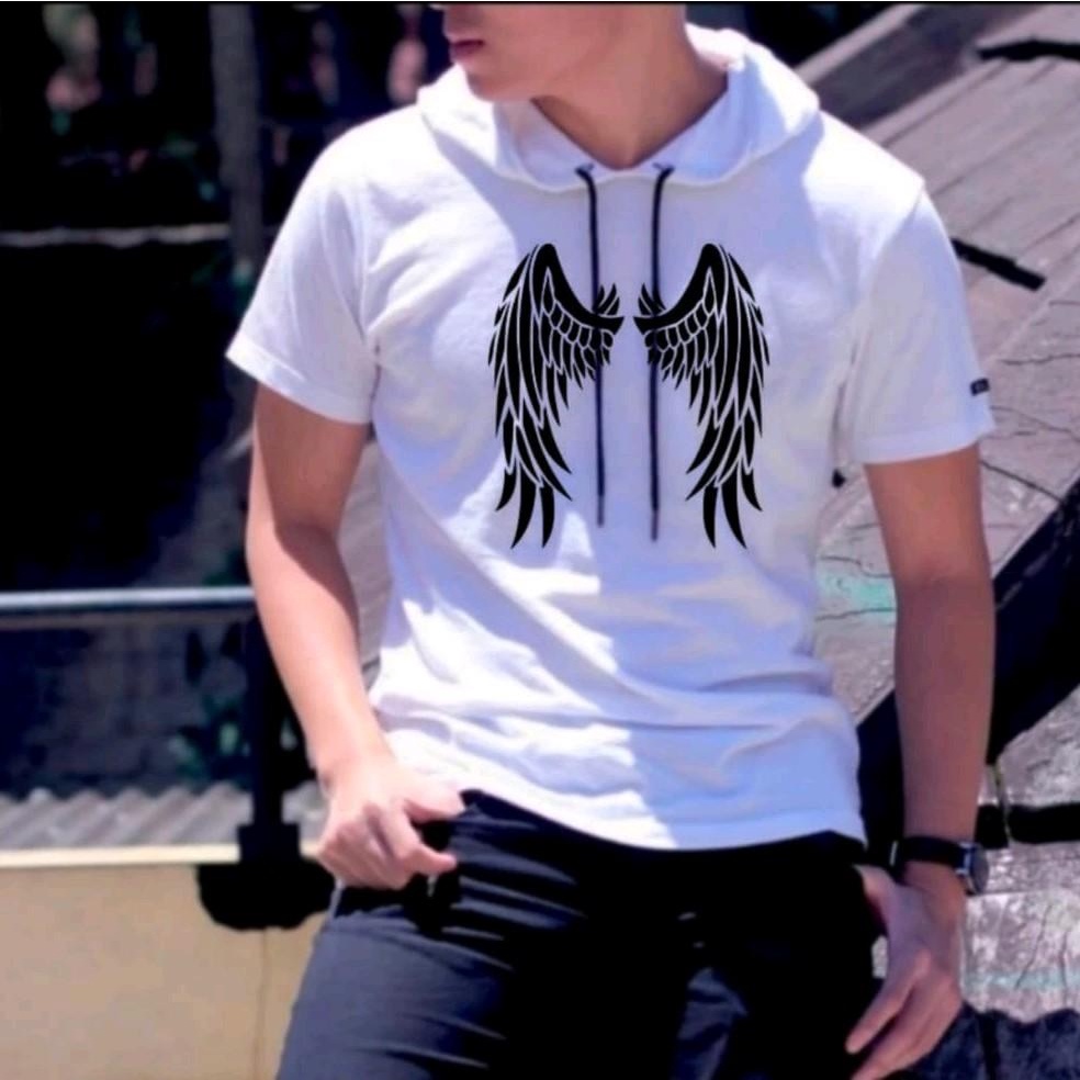 legum / hoodie pria wanita motif sayap / kupluk berkantong terlaris / kaos kupluk lengan pendek bert