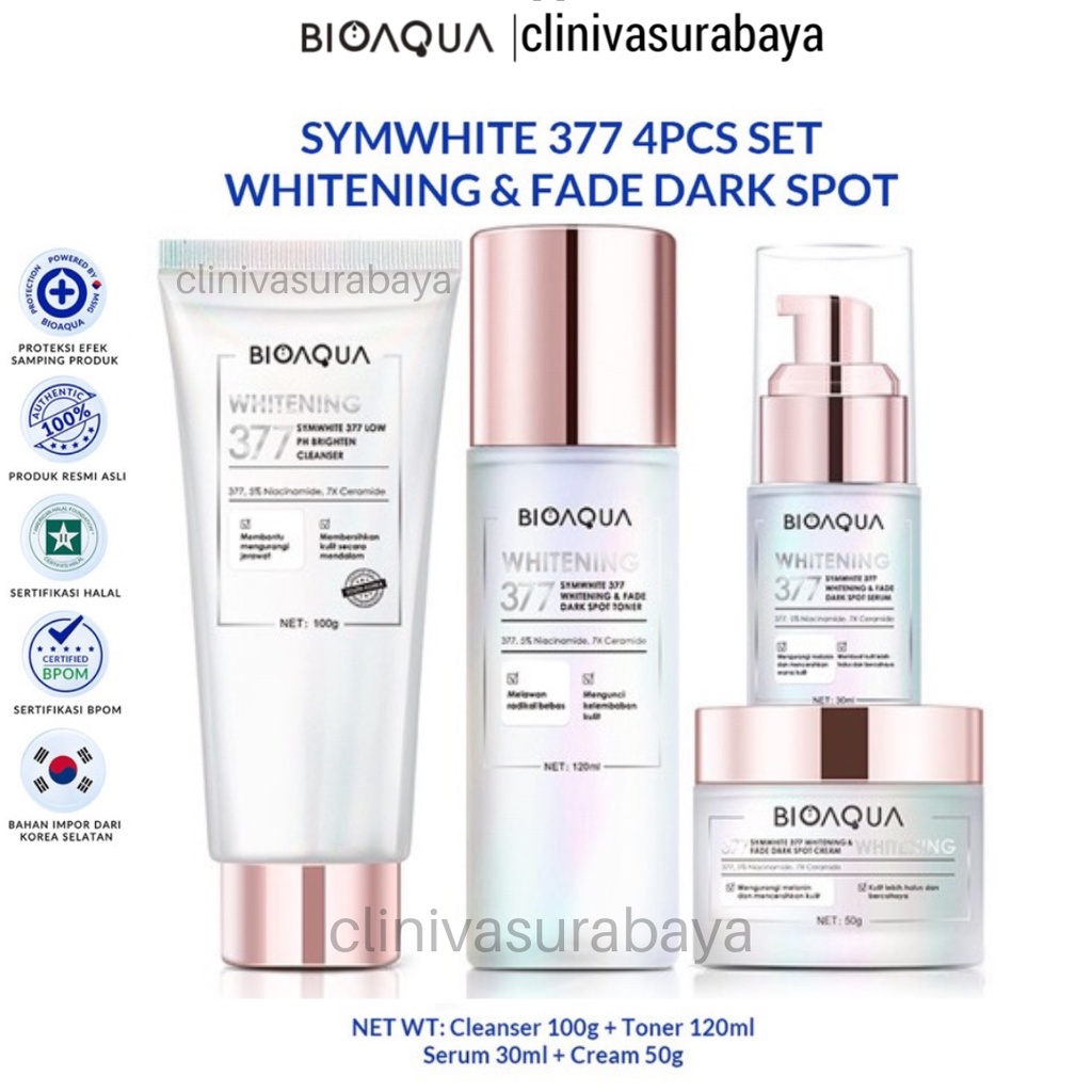 BIOAQUA SymWhite 377 Whitening & Fade Dark Spot Paket Skincare Set With Flek Hitam Serum Wajah Glowi