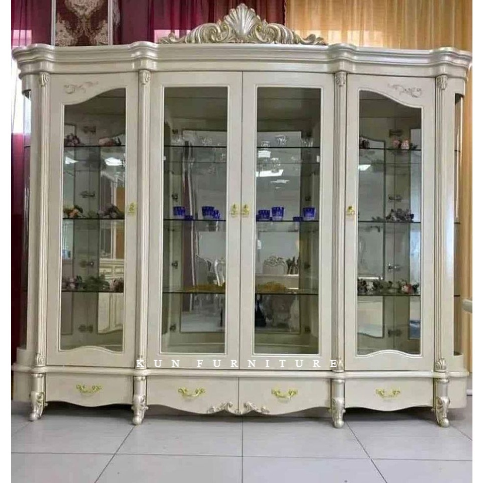 Lemari Pajangan Hias Ruang Tamu Kayu mahogany Minimalis mewah duco