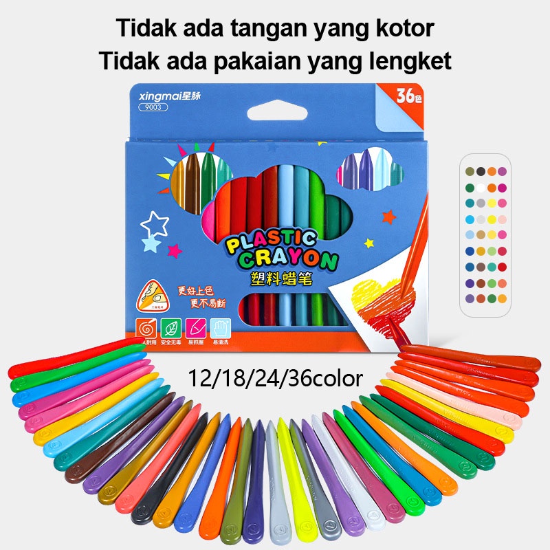 

Krayon sekolah/ krayon 12/18/24/36 warna / crayon non toxic / krayon plastik / krayon anti air / Krayon set