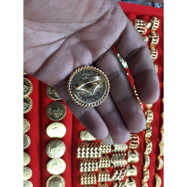 Cincin koin rupiah lapis emas24k aksesoris/perhiasan tempahan tukang