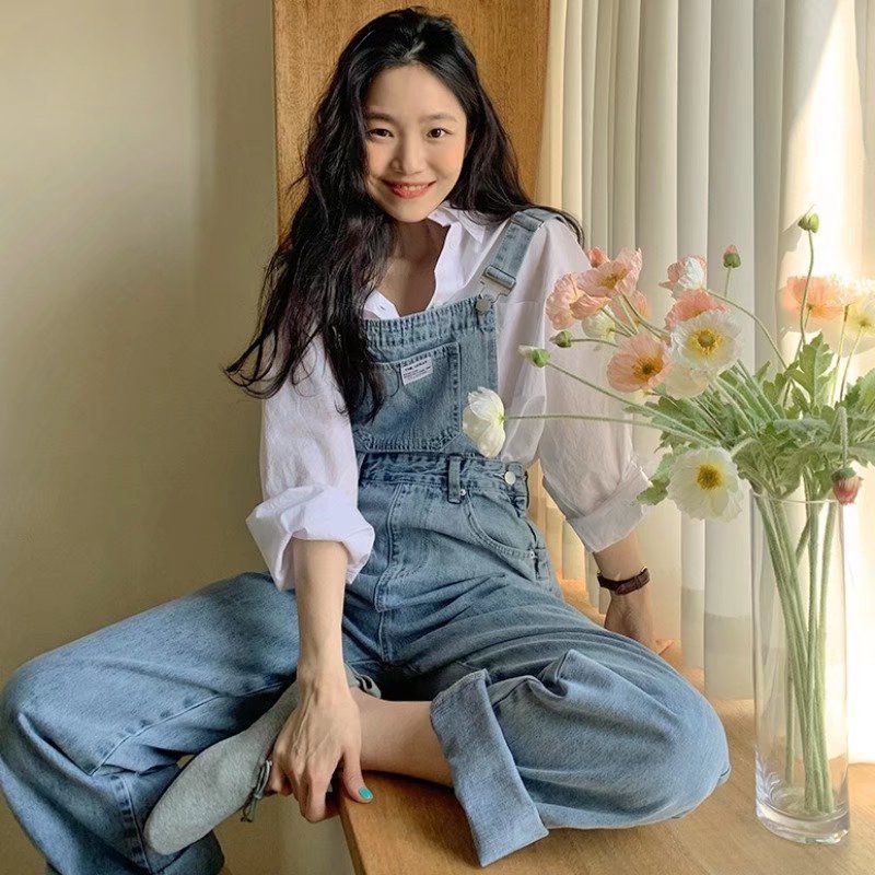 Overall Denim Wanita Celana Jumpsuit Lebar Longgar
