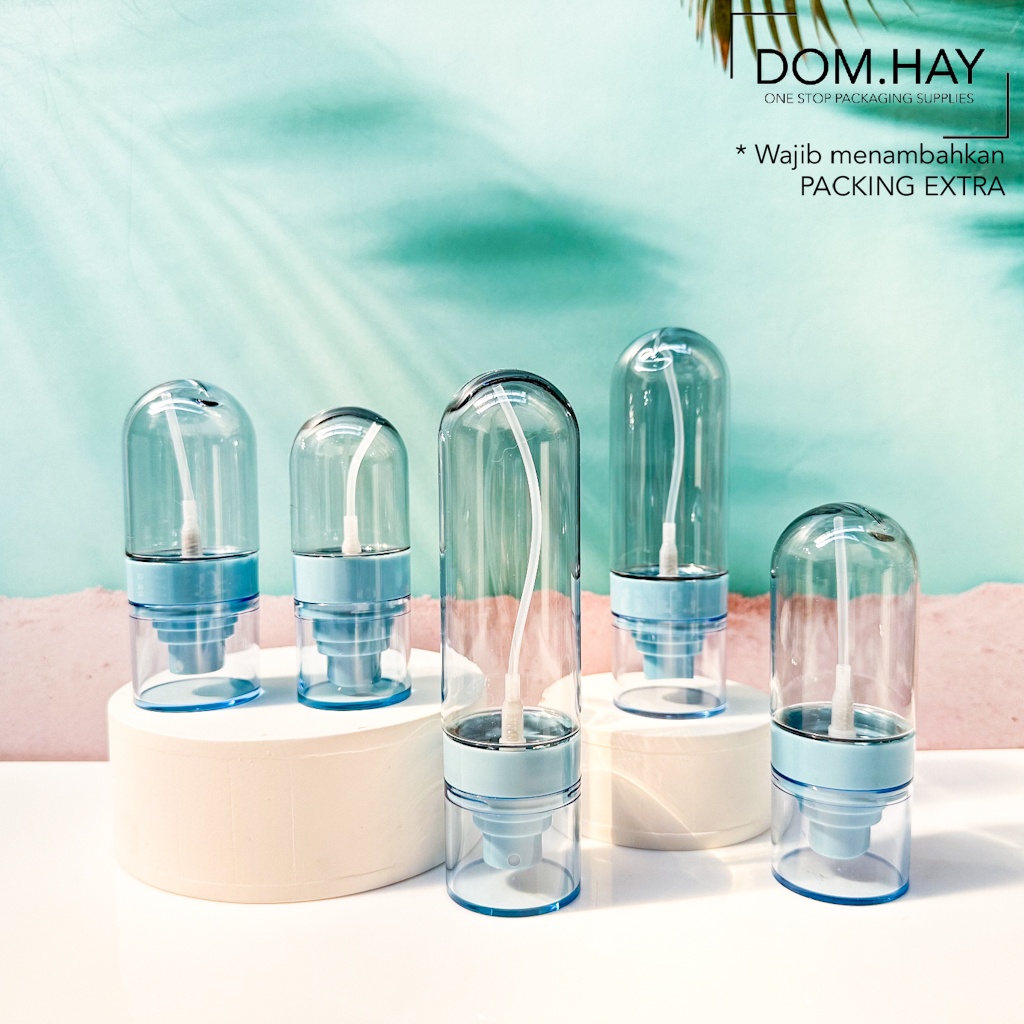 Botol Spray Plastik Oval Biru 30ml 50ml 60ml 80ml 100ml Packaging Skin Care Luxury Bottle Aesthetics