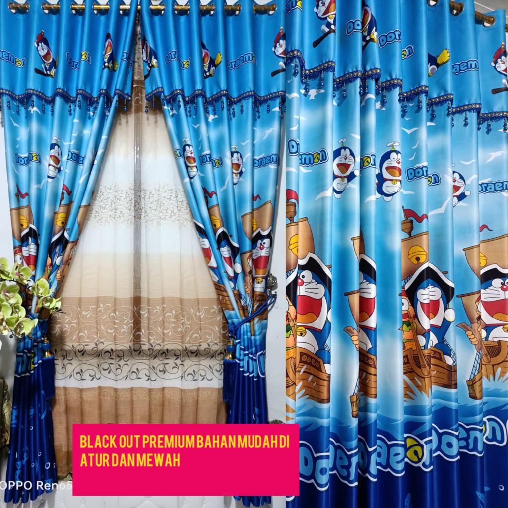 Gorden karakter doraemon hellokity keroppy smokring bahan blackout tebal untuk jendela dan pintu