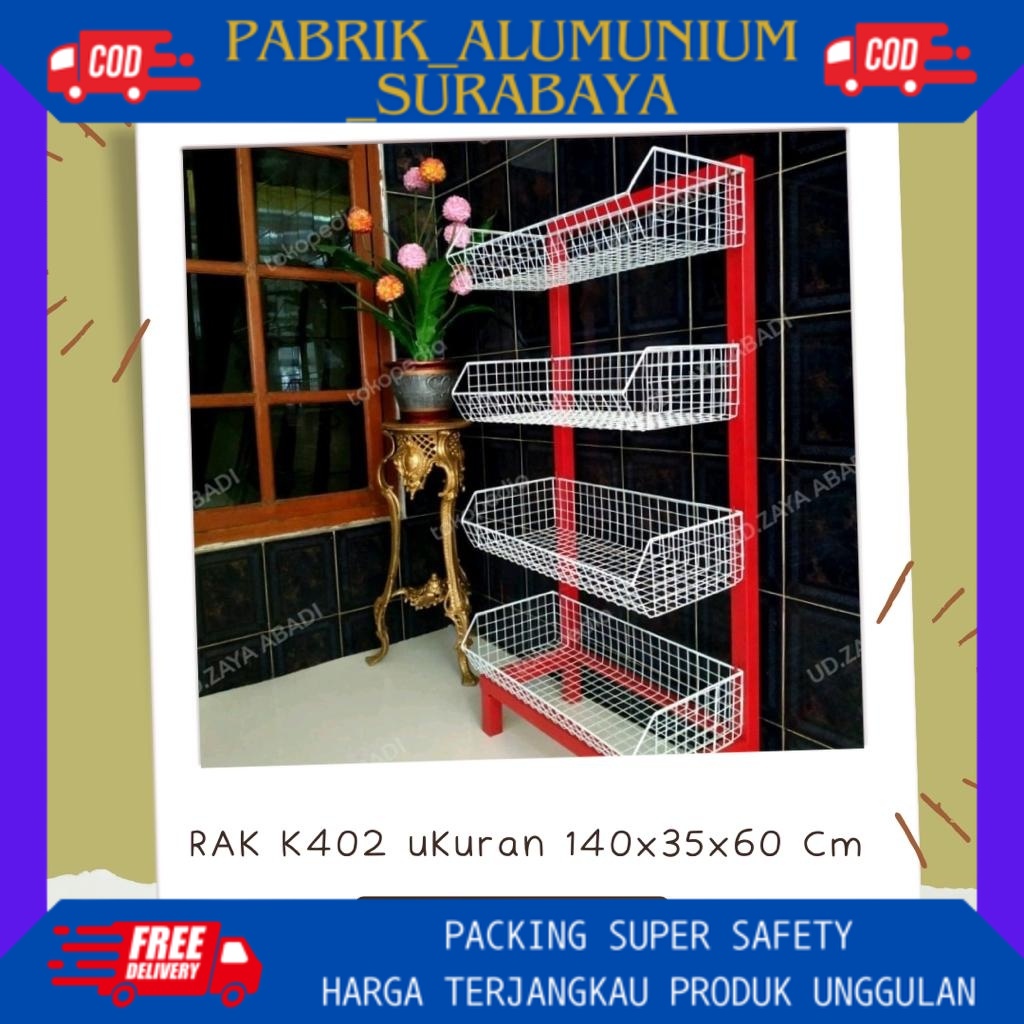 RAK CEKER BESI MERAH/RAK MINIMARKET/RAK BESI TEBAL/RAK INDOMARET/RAK SUSUN 4 BESI MERAH