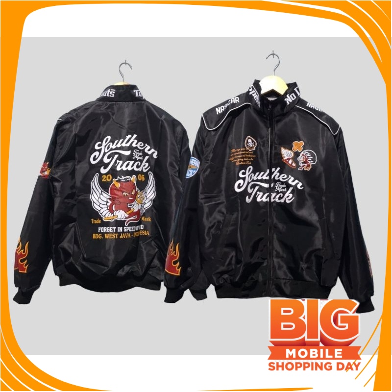 JAKET NASCAR KERAH MOTORAN/ Jaket Nascar West Java Black Unisex // Jaket Nascar Terlaris // Jaket Na