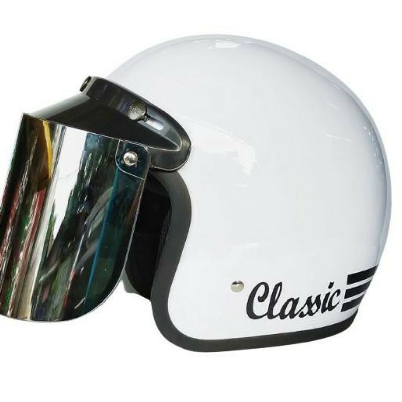 Helm bogo kaca datar silver,pelangi/helm bogo polos clasik SNI