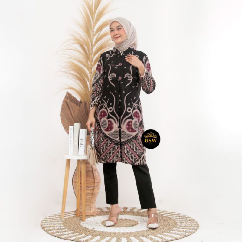 Afkar Batik Tunik Batik Kancing aktif katun prima maura batik kancing