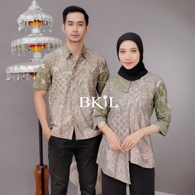 Maura Couple - Sania Ruffle Batik Couple Jlamprang Hijau Ijo Lumut Emily Batik