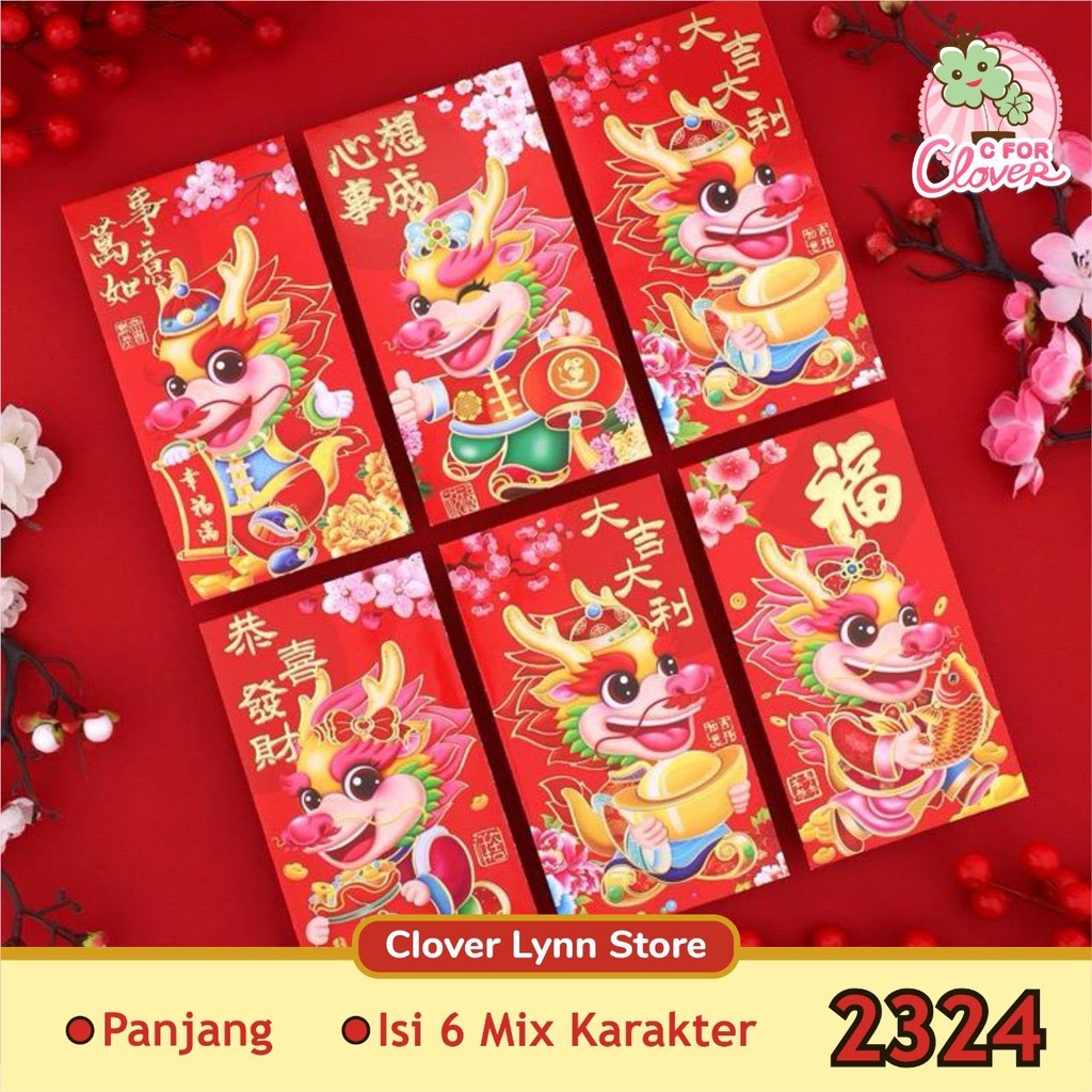 

ANGPAO PANJANG ISI 6PCS TAHUN NAGA 2024 imlek shio dragon hongpao sincia