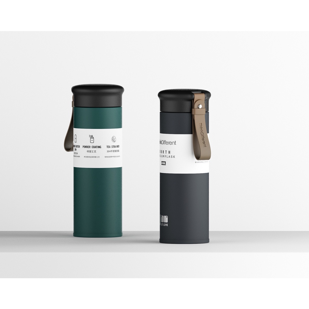 Tumbler Botol Vacuum Flask Mug Dengan Tali Kulit Botol Premium