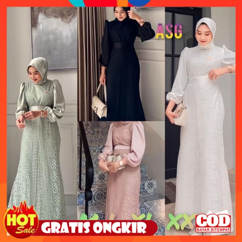 KAIN ADEM HALUS TEBAL / [ Super Murah ]Realpict ]Alika Gamis Brukat Mewah Dress Maxi Muslimah Kekini